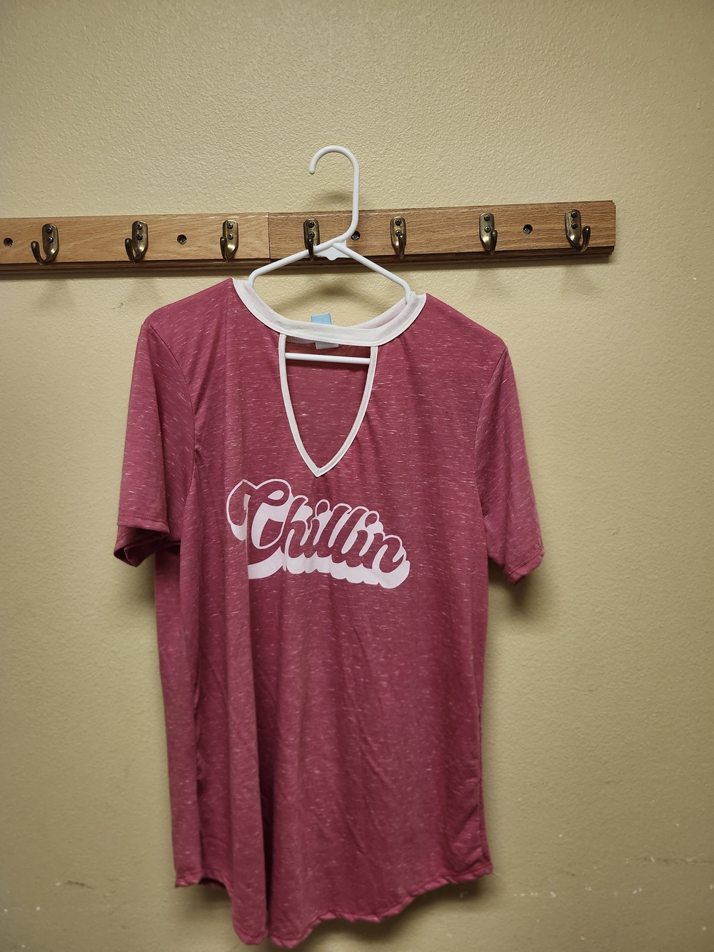 Casual Pink 'Chillin' Short Sleeve Tee with Keyhole Neck